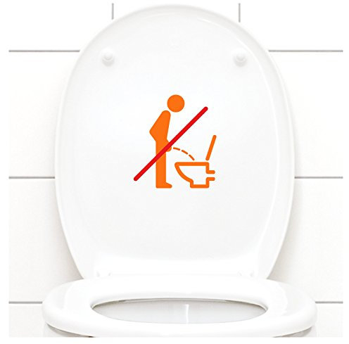 Grandora WC Deckel Sticker - Bitte im Sitzen pinkeln Schild I orange 11 x 12 cm I Piktogramm WC Bad Badezimmer Toilette Klodeckel Aufkleber W733