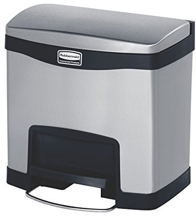 Rubbermaid Commercial Products Slim Jim® Tretmülleimer aus Metall | Pedal an der breiten Seite | 15-Liter-Mülleimer aus Edelstahl | Innenraum-Mülleimer für Medizin, Büro und Gewerbe | 1901982