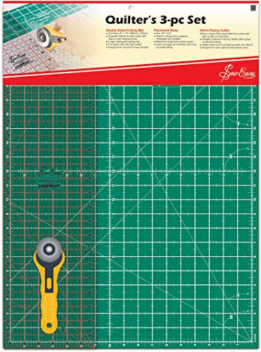 Sew Easy Quilter Set Das Große A2 Schneidematten Set (62x45,7cm) Mit Hilfslinien In Cm Und Inch, Schneidelineal In Inch, Roll-schneider, Beidseitig Verwendbar