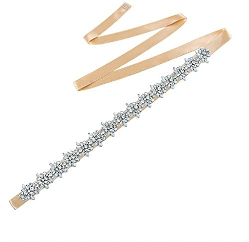 ULAPAN Strass Braut Schärpe Rhinestones Hochzeit Schärpe,Strass Hochzeit Gürtel,Diamanten Braut Gürtel (Champagne)