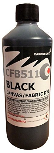 Carbusonic Limited. Black convertible roof, soft top hood canvas restorer, restores colour to fabrics acrylic based.