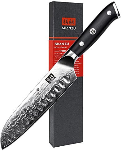 SHAN ZU Kitchen Santoku Knife 7 Inch Professional Damascus Knife 67 Layers Japanese Chef Knife Ultra Sharp High Carbon Super Steel Kitchen Utility Knives with G10 Handle