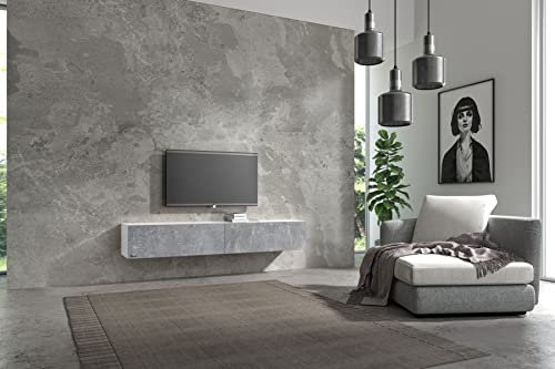 Wuun® TV Lowboard TV Board hängend I 100cm-280cm I Hängeschrank Wohnwand/Somero Weiß-Matt/Beton-Optik I 180cm