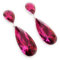 Pendientes Largos Mujer Bisutería Cristales de Colores Fiesta Boda Forma Lágrima Chapado Plata, Fucsia