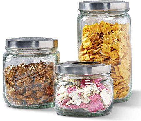Mason Craft & More Frischhaltedosen-Set für die Küche, luftdicht, durchsichtiges Glas, Pop-Up-Deckel, 3-teiliges Set (1,6 l, 2,75 l und 4,6 l).