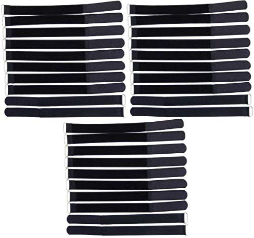 30x 30 cm x 25 mm wiederverschließbare Klett-Kabelbinder SCHWARZ mit Metall-Öse - Kabel-Klettband 300 mm wiederverwendbar