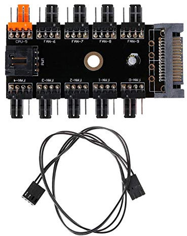 10 Fan Controller Hub Adapter, 4 Pin PWM, 12V SATA Power - Black