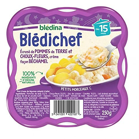 Blédina Blédichef Écrasé de Pommes de Terre et Choux-fleurs Crème Façon Bechamel (dès 15 mois) l’assiette de 250g (lot de 8)