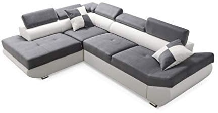 Robin Saturn Ecksofa Schlaffunktion Bettkasten 5 Verstellbare Kopfstützen 2 Kissen Sofa L-Form Schlafsofa Freistehende Eckcouch Schlafcouch Wohnzimmermöbel Wohnlandschaft Links Utra Weiß