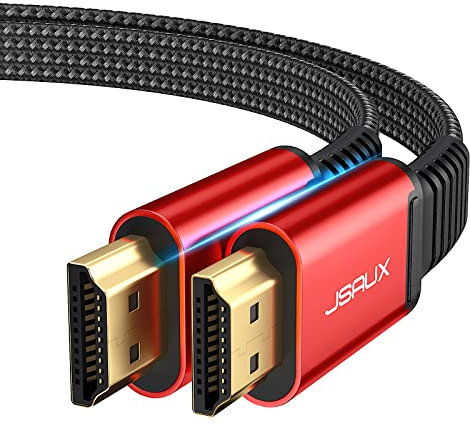 Cable HDMI 4K 3 metros (4K @60Hz,HDMI 2.0,18 Gbps) JSAUX 4K plano HDMI 2.0 cable de alta velocidad 3M HDMI cable de nailon trenzado, soporta 4K 3D HDR UHD 2160 p 1080 p Ethernet ARC PS3/4 TV PC (rojo)