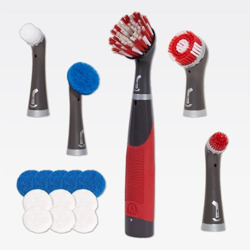 Rubbermaid Reveal Power Scrubber 18-teiliges Set, schnurlose elektrische batteriebetriebene Scheuerbürste, wasserabweisend, für Zuhause/Küche/Badezimmer/Fugen/Fliesen/Dusche/Badewanne