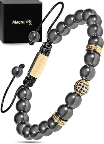 MagnetRX® Hämatit Magnetarmband - Magnetische Hämatit Armbänder mit Perlen (Gold Zeus 8mm Bead)
