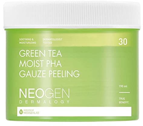 DERMALOGY by NEOGENLAB Feuchte PHA-Gaze-Peeling-Pads mit grünem Tee (30 Pads) – Peeling- und beruhigendes Peeling-Pad mit AHA, BHA, PHA, LHA, grünem Tee und Hyaluronsäure – koreanische Hautpflege