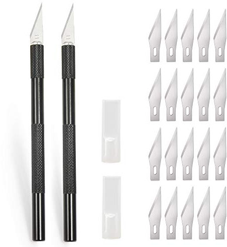 Ehdis 2 escalpelo manualidades, cutter profesional con 20 cuchillas, Cuchilo de tallar Manualidades Cuchillo para trabajos artesanales Cúter con Hobby, negro