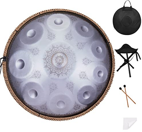 Handpan 10 Notizen 22 Zoll 432HZ D-Moll Musik Hand Pan Drum Instrument,Silber