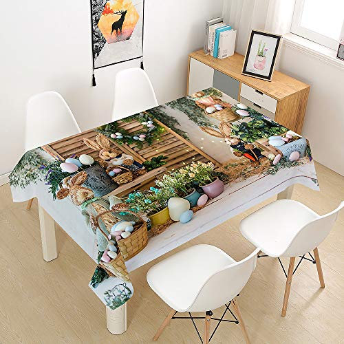 Hiser Tischdecke Wasserdicht Tischwäsche, Rechteckig Abwaschbar 3D Ostern Drucken Polyester Tischdecken Abwischbar Tischtuch für Küche Party Outdoor Garten (Holz,100x140cm)