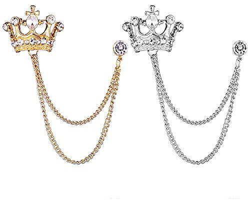 Xihuimay Männer Brosche Faux Kristall Frauen Pin Nadel Pullover Corsage Krone Schal Clip Kragen Anstecknadeln Kostümzubehör für Parteien Bankette Hochzeit Geburtstagsgeschenke, Gold Silber