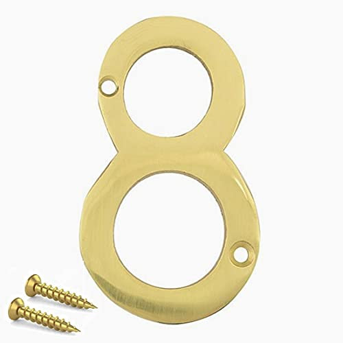 TERF® 3 Inch (75mm) Brass Polished Finish Screw Fix Front Door Number '' 8 '' Mailbox Hotel House Door Number Suitable for All Door Types Wooden, u PVC and Composite With Fixing Screw [ Number - 8 ]