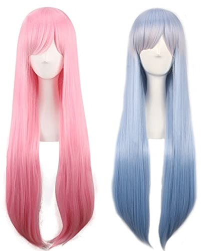 Ram or Rem Cosplay Wigs Re:life in a Different World from Zero Pink Blue 80cm Long Straight Synthetic Hair Wigs for Adult