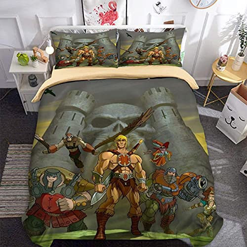 vvff 3D-gedruckte Bettdecke Bettwäsche-Set Bettwäsche Set Super weich und bequem-He-Man die Meister des Universums-Einzel: 1 Bettbezug + Kissenbezug Einzel (135x200cm) Anti Milben Encasing zum Geei