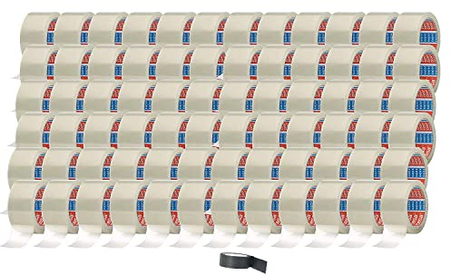 tesa Paketklebeband 66m : 50mm transparent farblos Verpackungsband Packband (72 Rollen + 1 Gratis Isoliergewebeband)