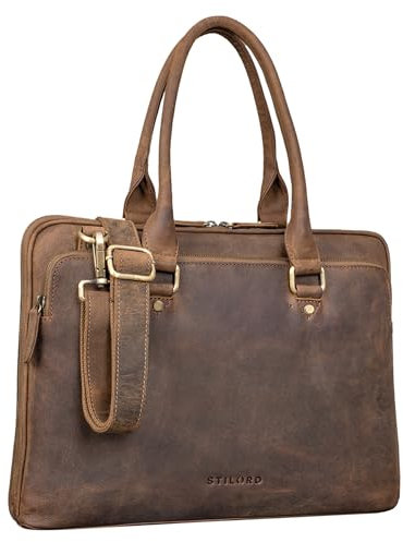 STILORD 'Joanna' Laptoptasche Damen elegant Leder Businesstasche Ledertasche Frauen Henkeltasche für MacBook 13,3 Zoll Echtleder, Farbe:mittel - braun