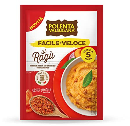 Valsugana, Polenta al Ragù, Facile e Veloce, Confezione da 80gr, Preparato per Polenta Rapida al Ragù di Manzo, Pronta in 5 Minuti, Senza Glutine
