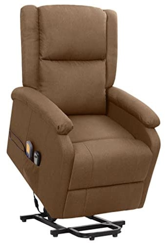 vidaXL Massagesessel, Elektrischer Sessel mit Aufstehhilfe, Relaxsessel mit Liegefunktion Vibrationsfunktion, Verstellbarer Fernsehsessel Aufstehsessel, Braun Stoff