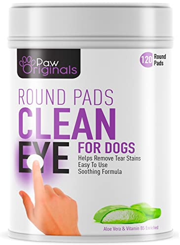 Paw Originals Dog Eye Cleaner Wipes - Remove Tear Stains, Gunk & Eye Discharge | Infused With Aloe Vera & Vitamin B5 | 120 Eye Cleaning Wipes For Easy Cleaning Of Dogs, Cats & Pets Eyes | UK BRAND
