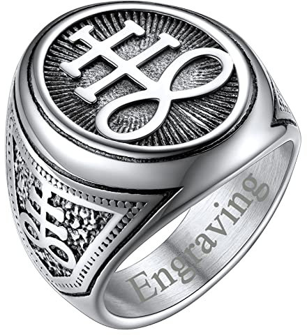 FaithHeart Herren Damen Siegelring Satan Baphomet Leviathan Fingerring Retro Fingerring Siegel von Luzifer Bandring mit Gravur für Valentinstag Geburtstag