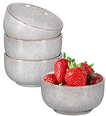 HENXFEN LEAD 4 Ensemble En Céramique En Céramique, Dessertschal En Porcelaine 240mL, Idéal Comme Bols De Collation, Service De Tableau Noir Pour 4 Personnes, Vaisselle Du Lave-Vaisselle, Gris Clair