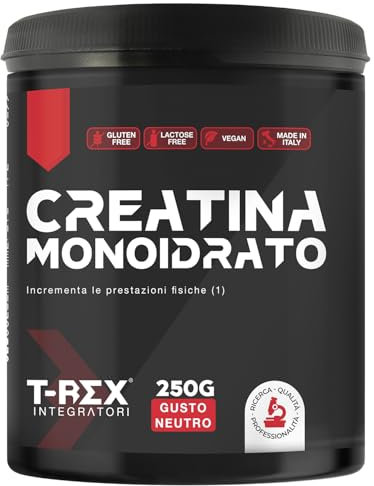 T-Rex Integratori Creatina Monoidrata - Integratore alimentare per massa muscolare e boost energetico pre workout (Polvere, 250 g (Confezione da 1))
