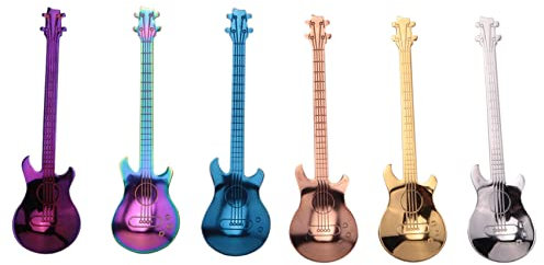abbluebell 6 Stueck Kaffee Tee Loeffel Gitarren, Edelstahl Dessert Loeffel Demitasse Loeffel Niedliche Kuechen Utensilien Fuer Tee Dessert Getraenk Mischen Geschirr