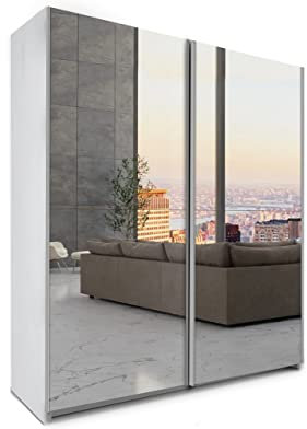 COMFATRA Atlanta 180cm Double Wardrobe for Bedroom with Sliding Doors Mirror Wardrobe, 2 Door Wardrobe with Large Capacity and Easy Assembly, Space Saving Wardrobe for Bedroom Furniture (White)