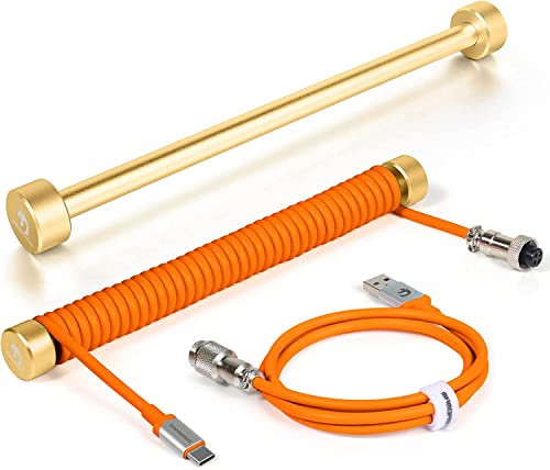 ATTACK SHARK Varilla Fija Personalizada para Teclado mecánico Cable USB-C en Espiral,Tuercas Desmontables,Aleación de Aluminio Duradera,Apto para la mayoría de Las bobinas en Espiral con Resorte-Oro