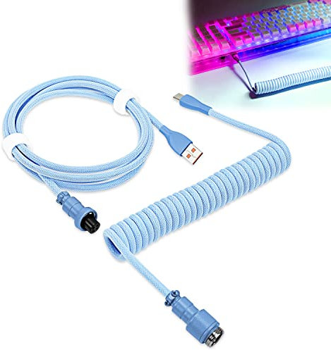 UCINNOVATE Coiled Keyboard Cable, Pro Custom Coiled USB C Cable for Gaming Keyboard, Double-Sleeved Mechanical Keyboard Cable with Detachable Metal Aviator, 1.8M USB-C to USB-A (Blue)