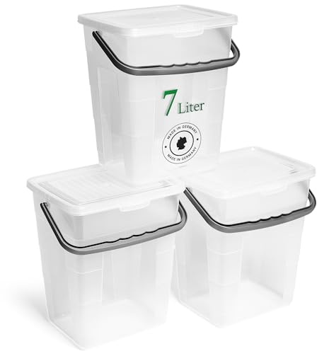 Novaliv 3X Waschmittelbox mit Deckel 7 Liter I Transparent I 23,5 x 18 x 26,5 cm I Box Waschpulver Aufbewahrungsbox mit Henkel Waschmittel Aufbewahrung Waschmittelbehälter Waschpulverbehälter