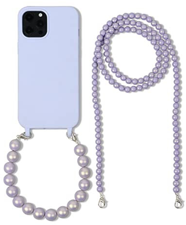 Rokmym Necklace Lanyard Case Compatible with iPhone 12 Beaded Bracelet TPU Phone Case 3 in 1 Lanyard Soft Silicone Case with Wrist Strap Fashion Case for iPhone 12