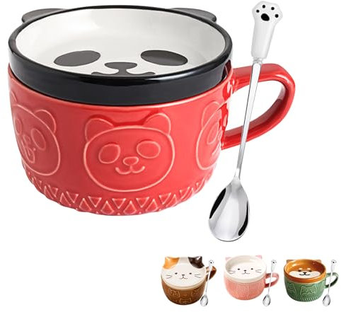 BigNoseDeer Set di tazze da caffè in ceramica con coperchio, regalo di Natale e compleanno, per ragazze, amici, bambini, uomini, mogli, mamma, nonna, insegnante, tazza da tè in ceramica, con piattino
