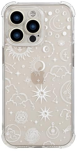 CHEORFAY iPhone 14 Pro Case, Clear Transparent Flexible Soft Silicone TPU Bumper Buffer Shockproof Protective Cover with Fantasy Astrology Pattern Design for iPhone 14 Pro - Moon Star