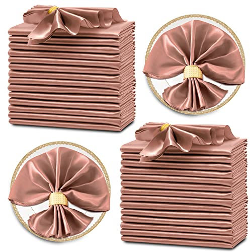 Horbaunal 30 Stück rotgoldene Satin-Servietten, 43,2 x 43,2 cm, quadratisch, weiche Tischservietten, seidige Stoffservietten, Tischdekoration für Hochzeiten, Bankette, Partys