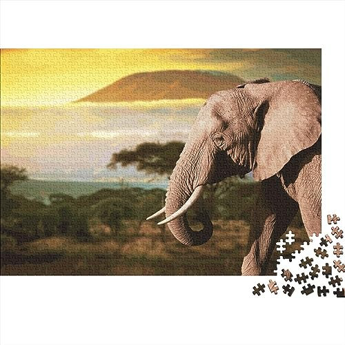 Oil on Canvas Elephant Classique 3D Puzzle Adulte Et La Jeunesse Wild Animals Elephant Art Photo Scie Sauteuse Classique Kit De Bricolage Jouet En Bois Cadeau Unique Décor À La Maison 1000pcs (75x50cm
