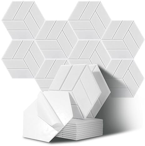 JurciCat 12 pièces Panneaux acoustiques Hexagonaux autocollants panneau acoustique mousse acoustique autocollante pour studio d'enregistrement Bureau Studio Gaming room (30x26x0.9cm)