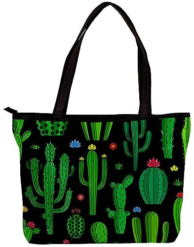 Damentasche Schultertasche Handtasche Kaktus Nahtloses Muster Druck Reißverschluss Geldbörse Top-Griff Reißverschluss Taschen für Fitnessstudio, Arbeit, Schule, mehrfarbig,