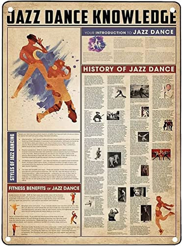 Letrero de metal con conocimiento de danza de jazz, cartel vintage de estaño, para dormitorio, oficina, club, cueva, sala de baile, hogar, decoración de pared, placa de 12.0 x 16.0 in