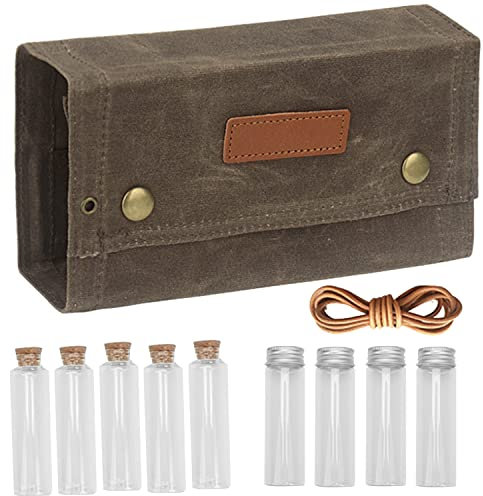 Glas-Aufbewahrungsdosen, Camping-Gewürz-Set mit 9 Gewürzgläsern, Outdoor-Reisen, tragbare Gewürztasche, Gewürzflaschenhalter zum Wandern, Grillen, Picknick, schwarz, 20 x 5 x 11 cm (Farbe: brauner