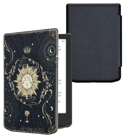 kwmobile Étui Compatible avec Pocketbook Verse/Pro/Color/Vivlio Light/Light HD Coque - Étui à Rabat magnétique Tablette eReader Similicuir - Bleu foncé-Jaune-Noir