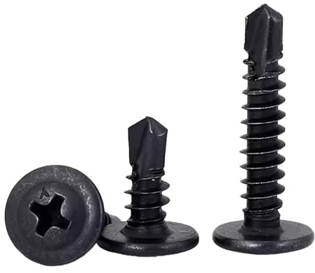 FandWay 100Pcs Wafer Head Self Tapping Screws Metal,M4.2x19mm Self Drilling Screws for Steel,Modified Truss Head Tek Screw,Black Oxide Sheet Metal Screw for MetalWork Aluminum Wood Plastics.