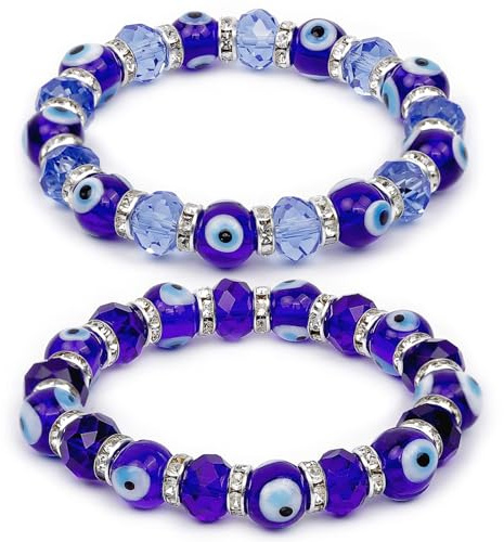 FLYEMMET Türkisches Armband mit bösen Blicken, Muranoglas, türkisches Auge, Perlenarmband für Damen und Herren, 1, Zink, kein Edelstein, 2 Stück, 1, Zink, Kein Edelstein