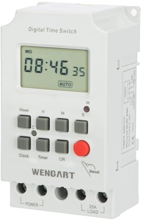 Wengart Zeitschaltuhr LR316,AC230V 25A Wöchentlich programmierbarer Timer,automatisches Ausschalten unnötiger Geräte entsprechend der von Ihnen eingestellten Zeit,um Energieverschwendung zu reduzieren